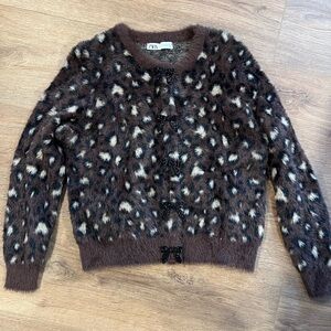 Zara Fuzzy Leopard Print Cardigan